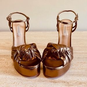 CASADEI Bronze Metallic Knot Front Platform Sandals NWOT